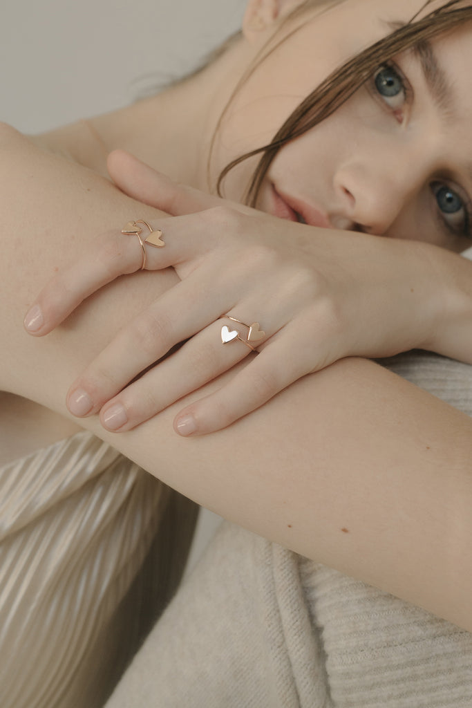 dainty rose gold hear ring stacking rings engravable