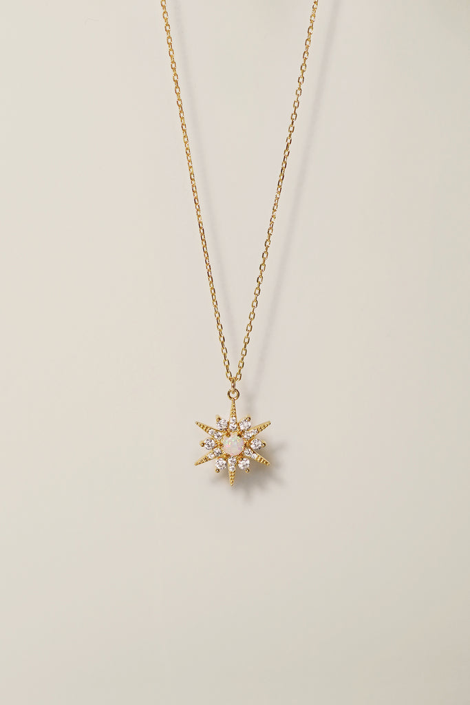 Single Star Necklace With Crystals and Opal Stone North Star Pendant