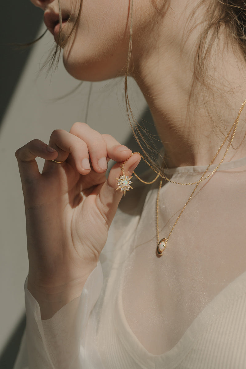 Opal Star Necklace Gold Celestial Jewelry Raw Stone Crystal For Women